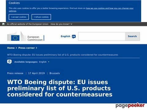 WTO Boeing dispute: EU issues preliminary list of U.S. products considered for countermeasures