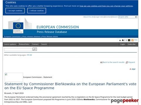 Statement by Commissioner Bieńkowska on the European Parliaments vote on the EU Space Programme