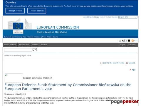 European Defence Fund: Statement by Commissioner Bieńkowska on the European Parliaments vote
